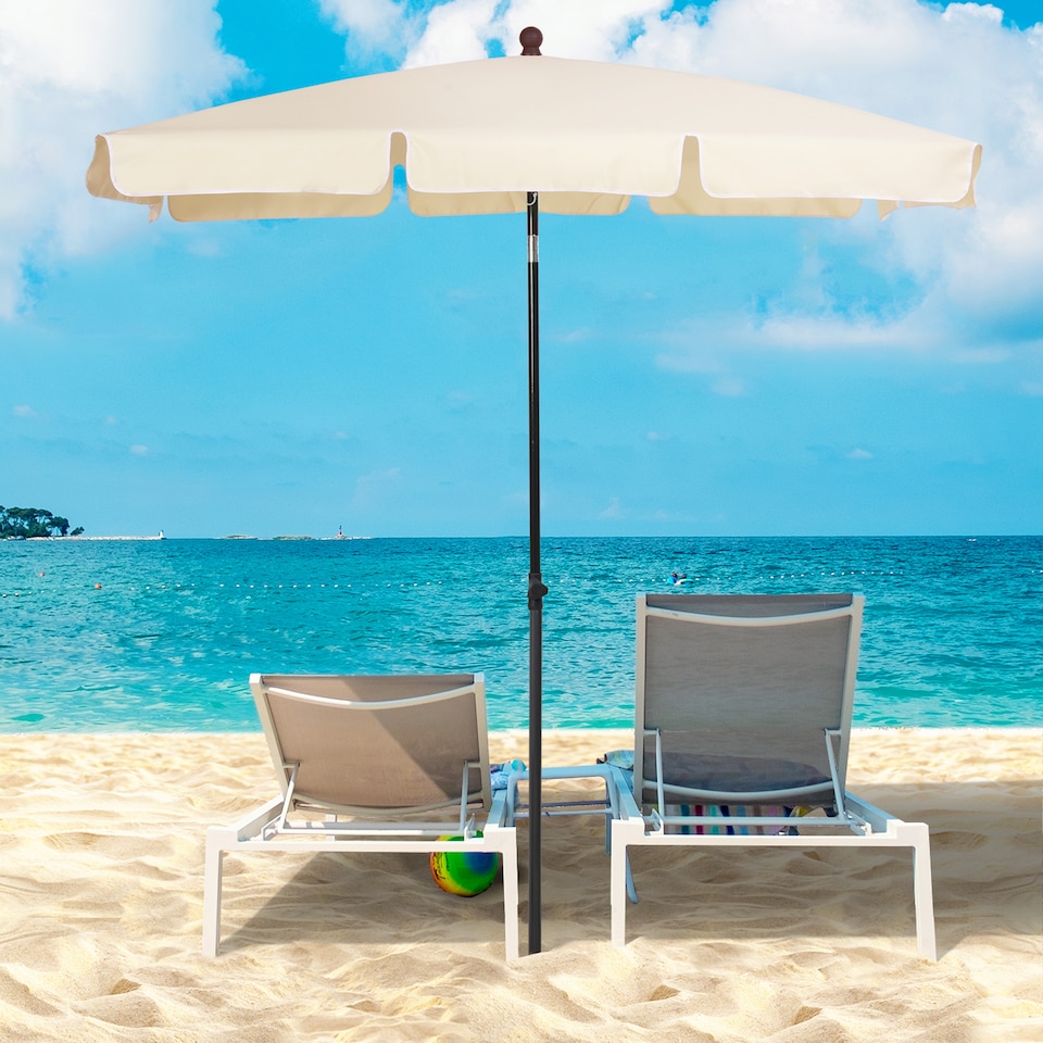 image 1 of Outsunny 2 x 1.3m Garden Parasol Umbrella, Outdoor Market Table Umbrella with Ruffles  Aluminium Pole, Rectangular Tilting Parasol Sun Shade Canopy, Beige