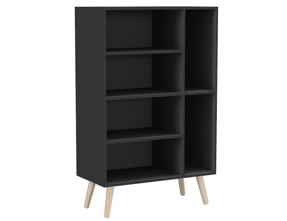image 1 of Black 4-Drawer 2-Section Shelving Unit | Black | Black & Pine | 1