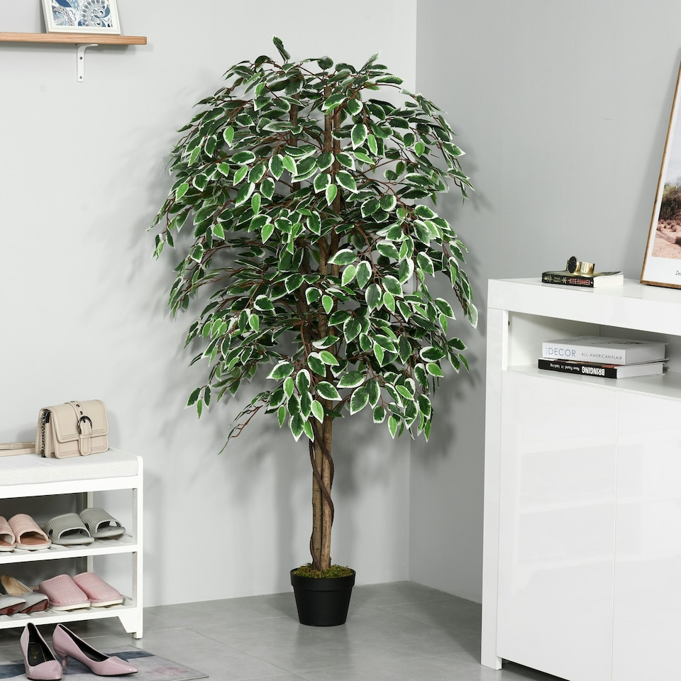 image 1 of Outsunny 160cm/5.2FT Artificial Ficus Tree Fake Plant in Pot Indoor