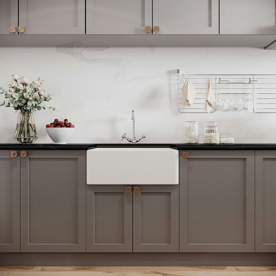 image 1 of Fireclay 595mm Kitchen Bundle - Single Bowl Butler Sink with Compatible Waste & French Classic Tap by Balterley