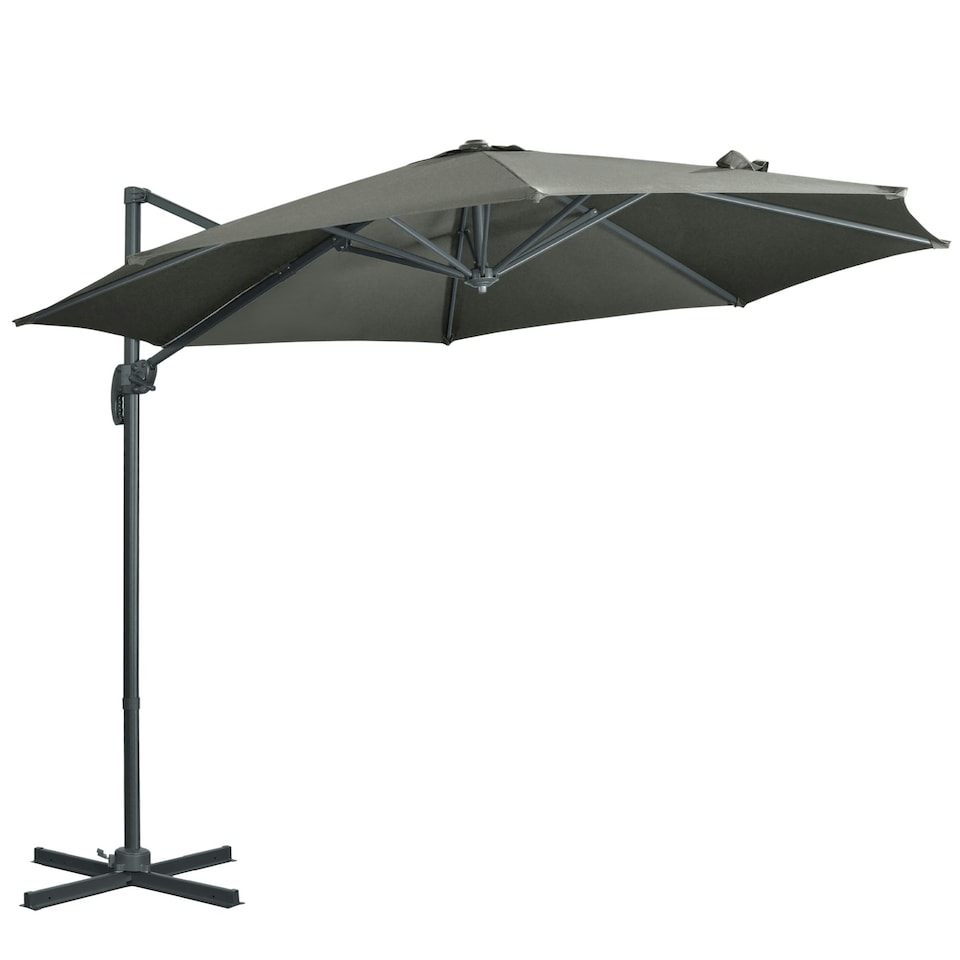 image 1 of Outsunny Cantilever Parasol Garden Umbrella with Cross Base Grey