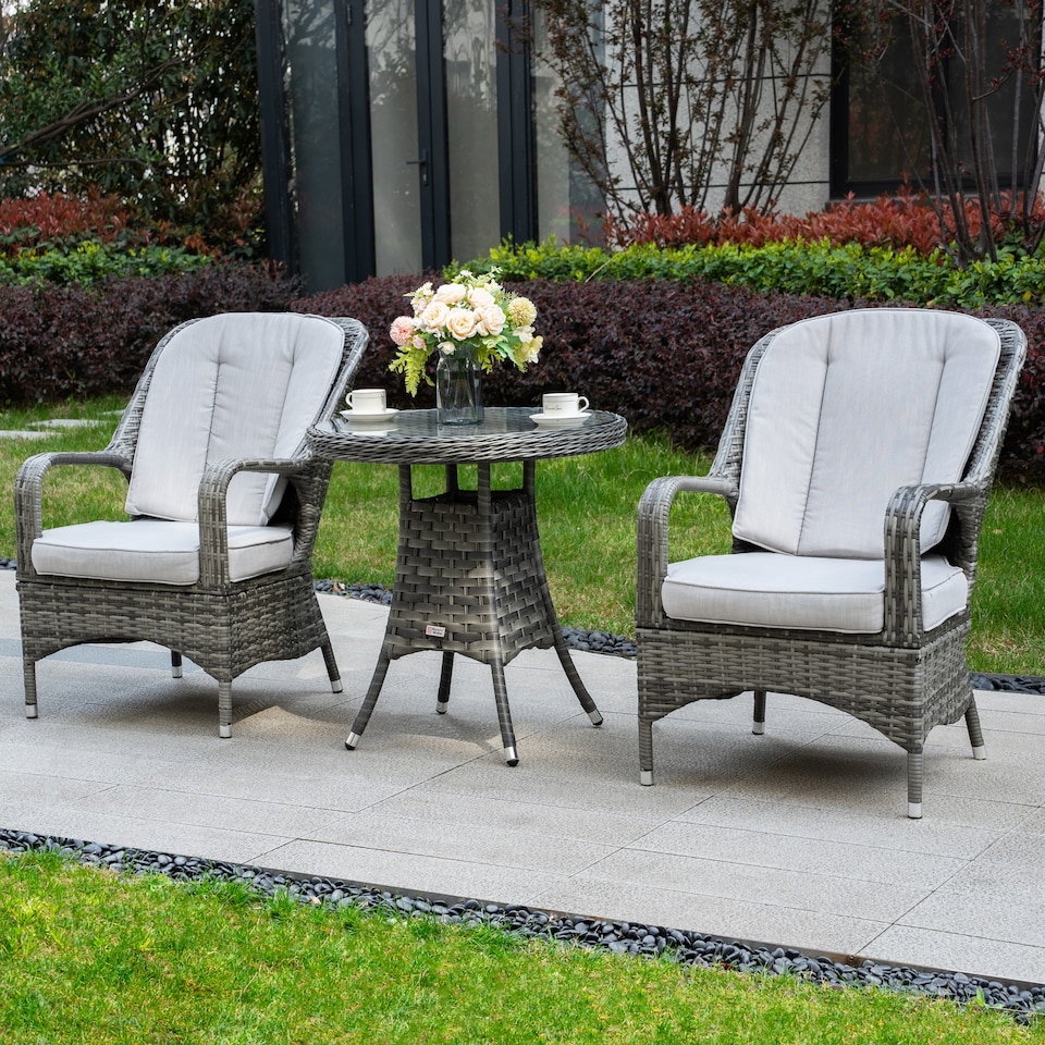 image 1 of Direct Wicker Garden Aluminum Rattan Bistro Set, Round Table and 2 Armchairs