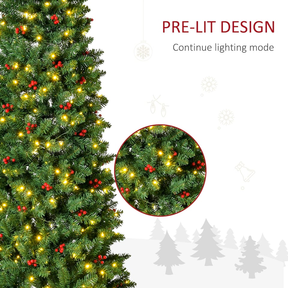 image 1 of HOMCOM 7FT Prelit Pencil Christmas Tree w/ LED Light, Berry, Xmas Decoration