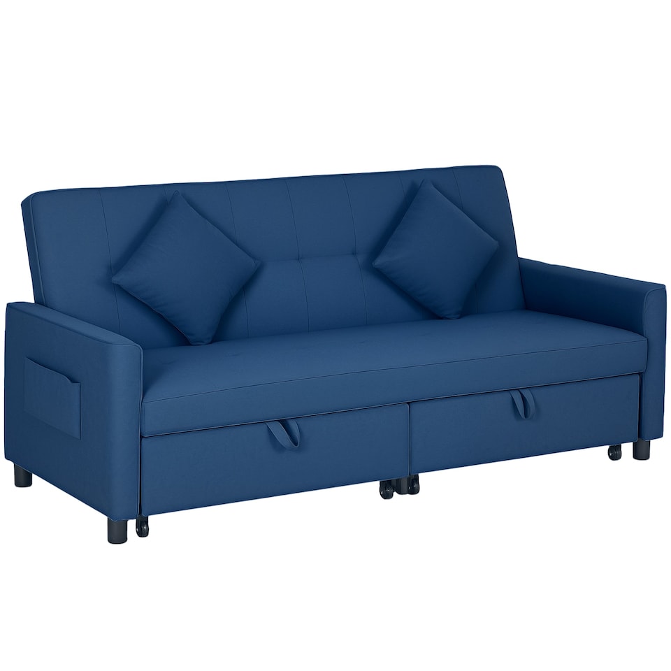 image 1 of HOMCOM Sectional Sofa Bed, L-Shaped 3 Seater Sofa Bed, Reversible Sleeper Sofa with Pull Out Couch Bed, Cushions, Fabric Futon Sofa Bed for Living Room, Blue