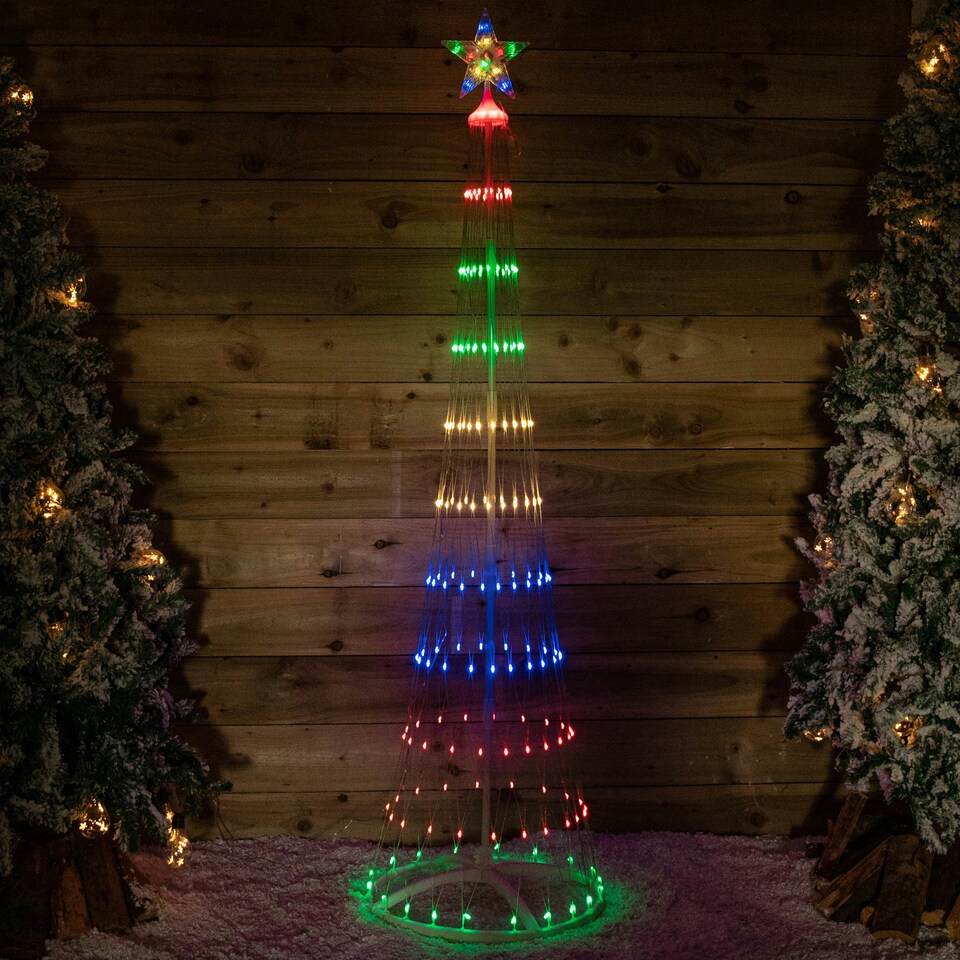 image 1 of 2.5m Light up Christmas Cone Tree with 320 Multi-Coloured LEDs and Timer Function
