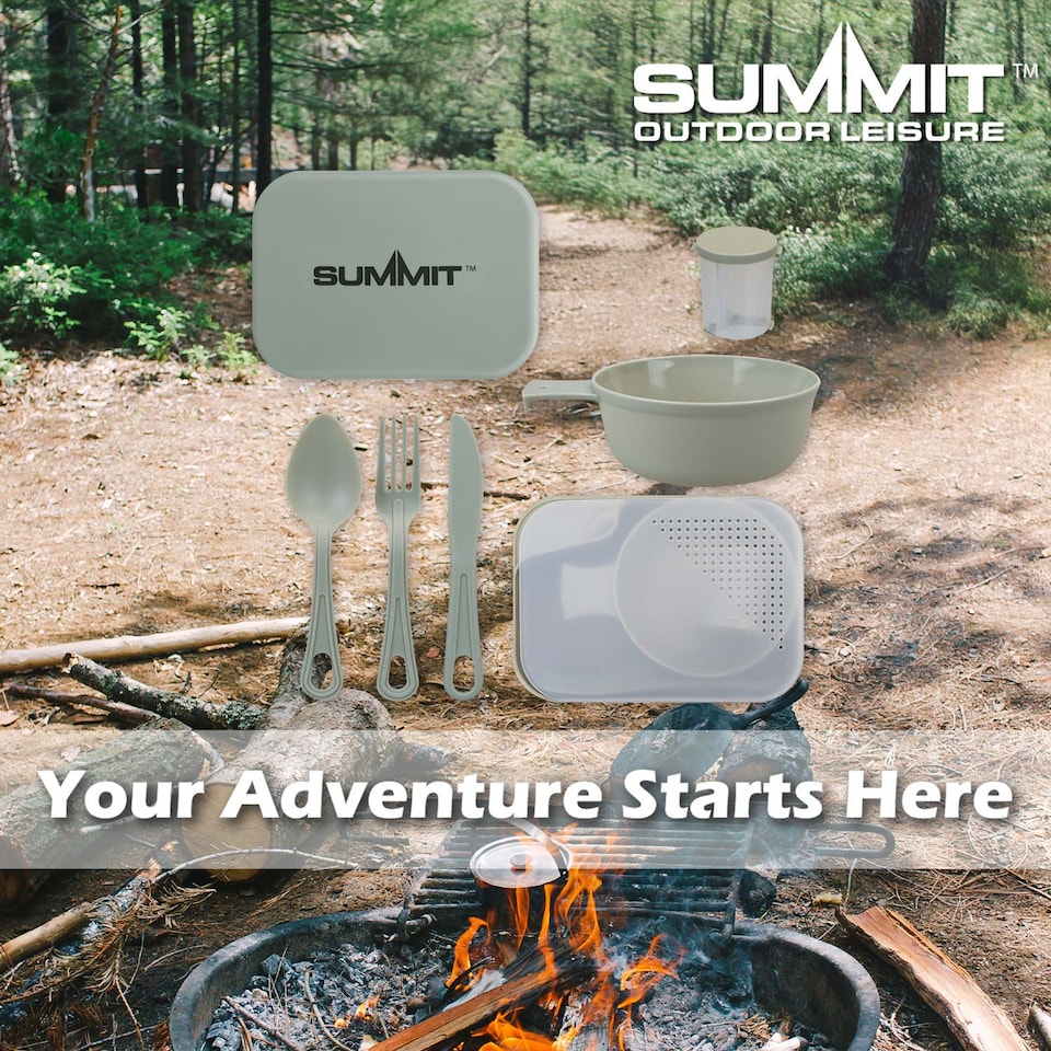 image 1 of vfm-estore Summit Mess Set Green - Cutlery, Chop Board, Spice Pot, Bowl & Mug