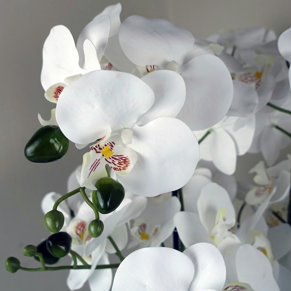 image 1 of 60cm Orchid Artificial White - Marble Effect  Ceramic Planter