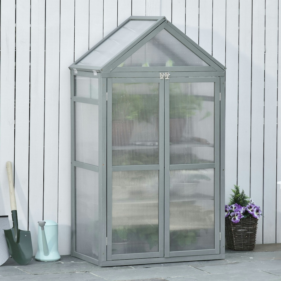 image 1 of Outsunny 80x47x138cm Wood Cold Frame Greenhouse for Plants PC Board Orange