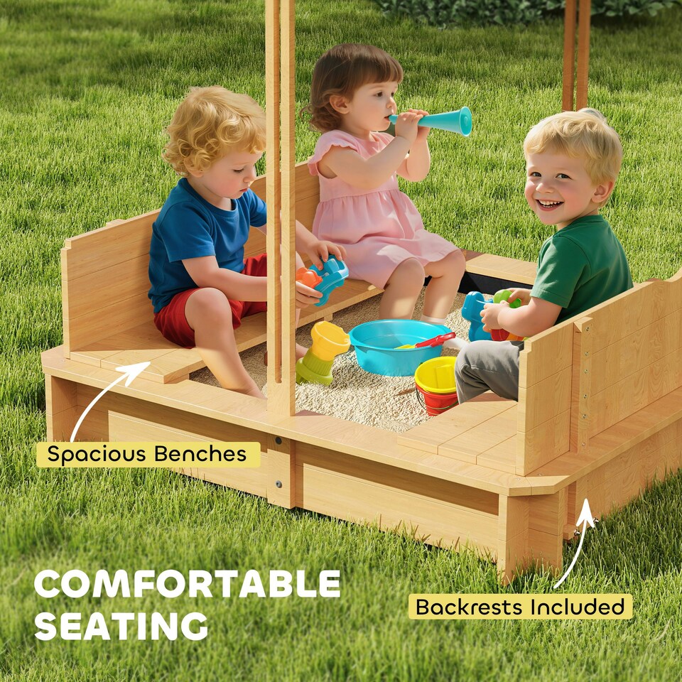 image 1 of Outsunny Kids Square Wooden Sandpit, Children Sandbox Outdoor Playset