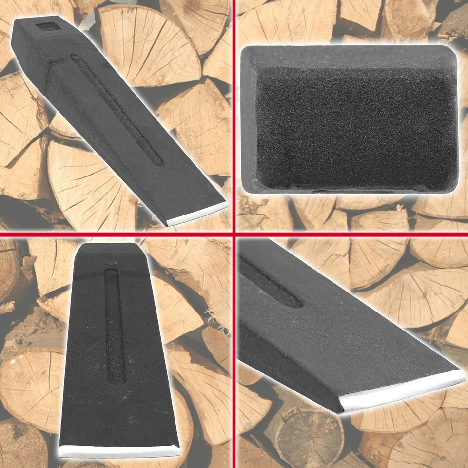 image 1 of SPARES2GO Log Splitter Blade Sharpener Kit 2.5KG 10" Wood Splitting Timber Chisel Wedges + Drill Attachment