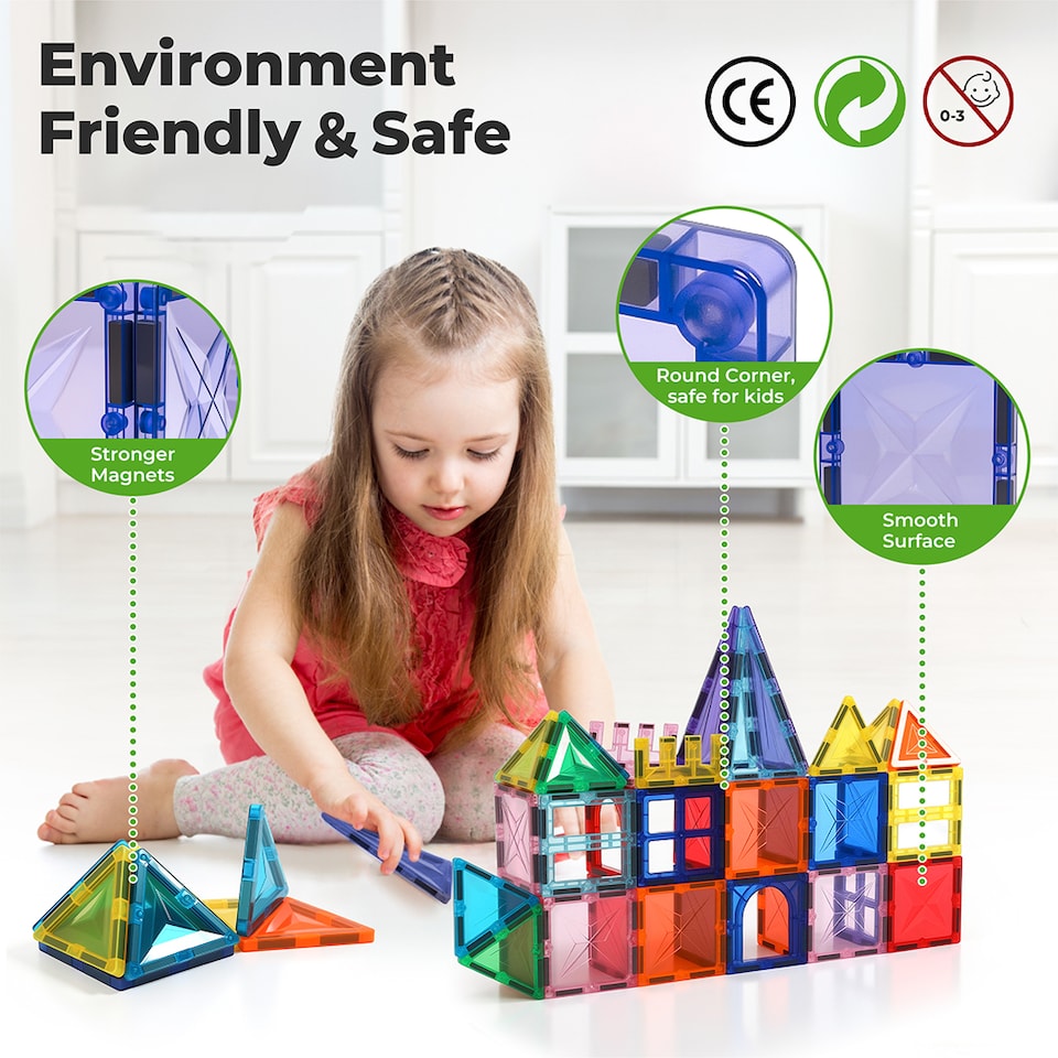 image 1 of Dekko 40 pcMagnetic Tiles Building Blocks Educational Toy for Kids | Multi | Diamond