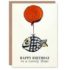 Lovely Mimi Fun Fish Fishing Angler Balloon Birthday Card