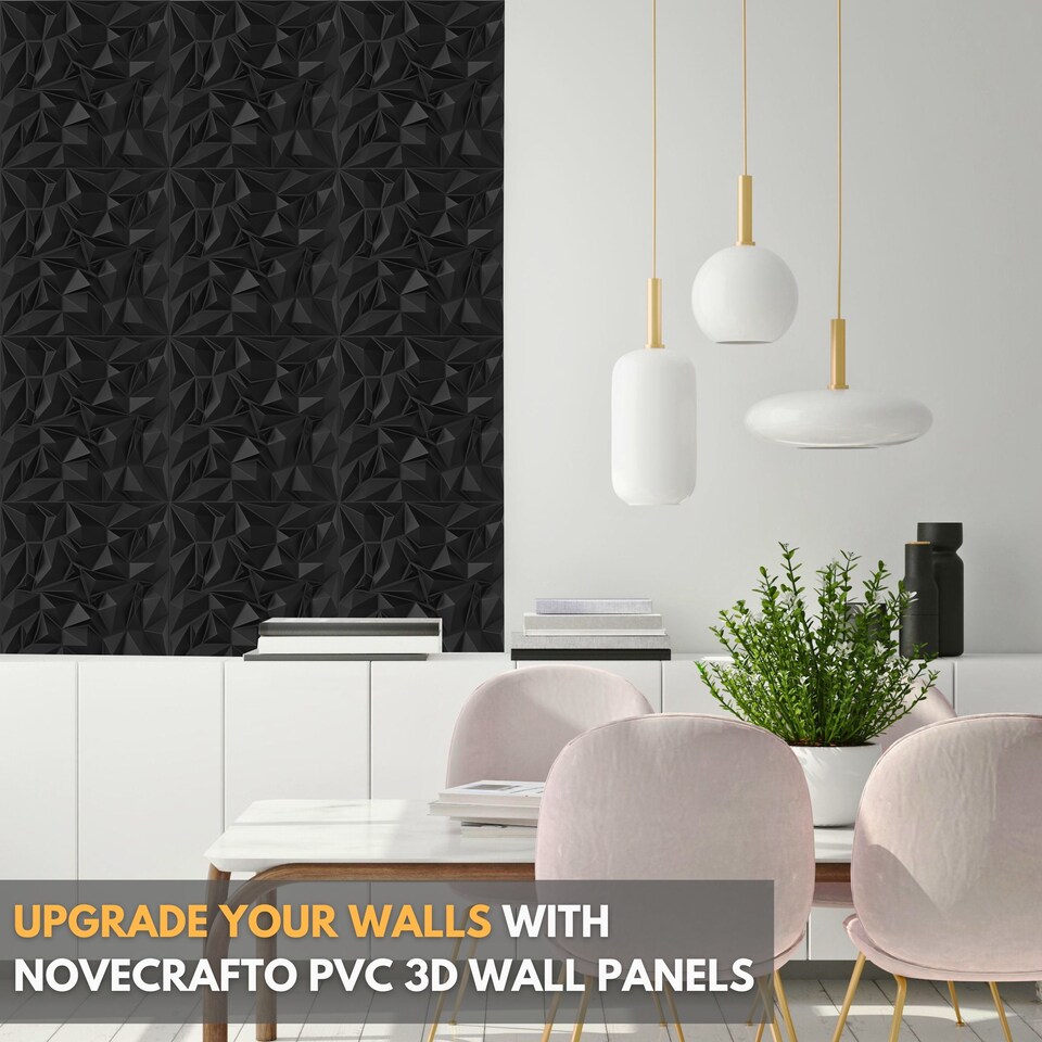 image 1 of NOVECRAFTO Decorative 3D Wall Panels (50cm x 50cm) 3D Diamond Design PVC Cladding Panel