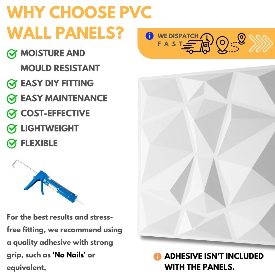 image 1 of NOVECRAFTO Geometric Diamond 3D Wall Panels – 6 Sheets Covering 1.5 sqm (16.15 sqft) – Matte PVC Cladding Panels 50x50cm Diamond Design | Black