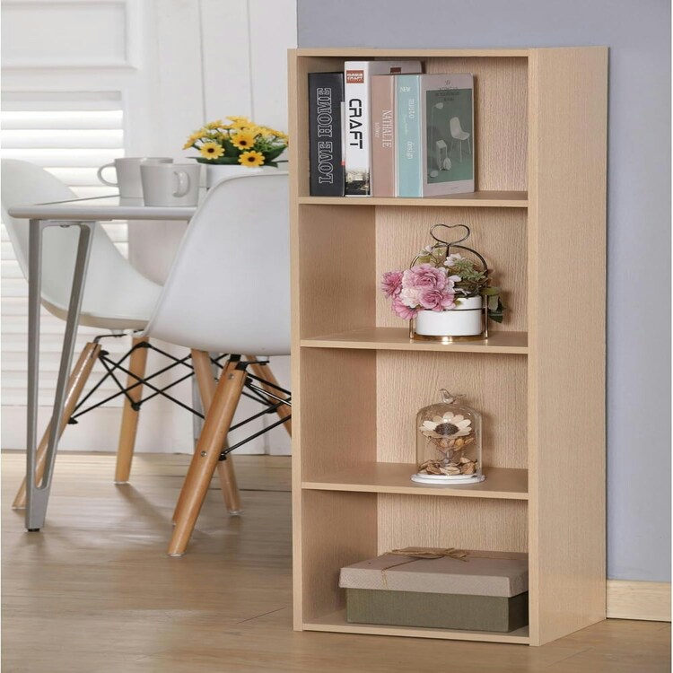 4 Cube Bookshelf Beech Tall Wooden Storage Organiser Wood Shelving Unit Open Bookcase Shelf