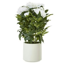 Large Peony Plant in Pot - Plastic - L46 x W46 x H71 cm - White