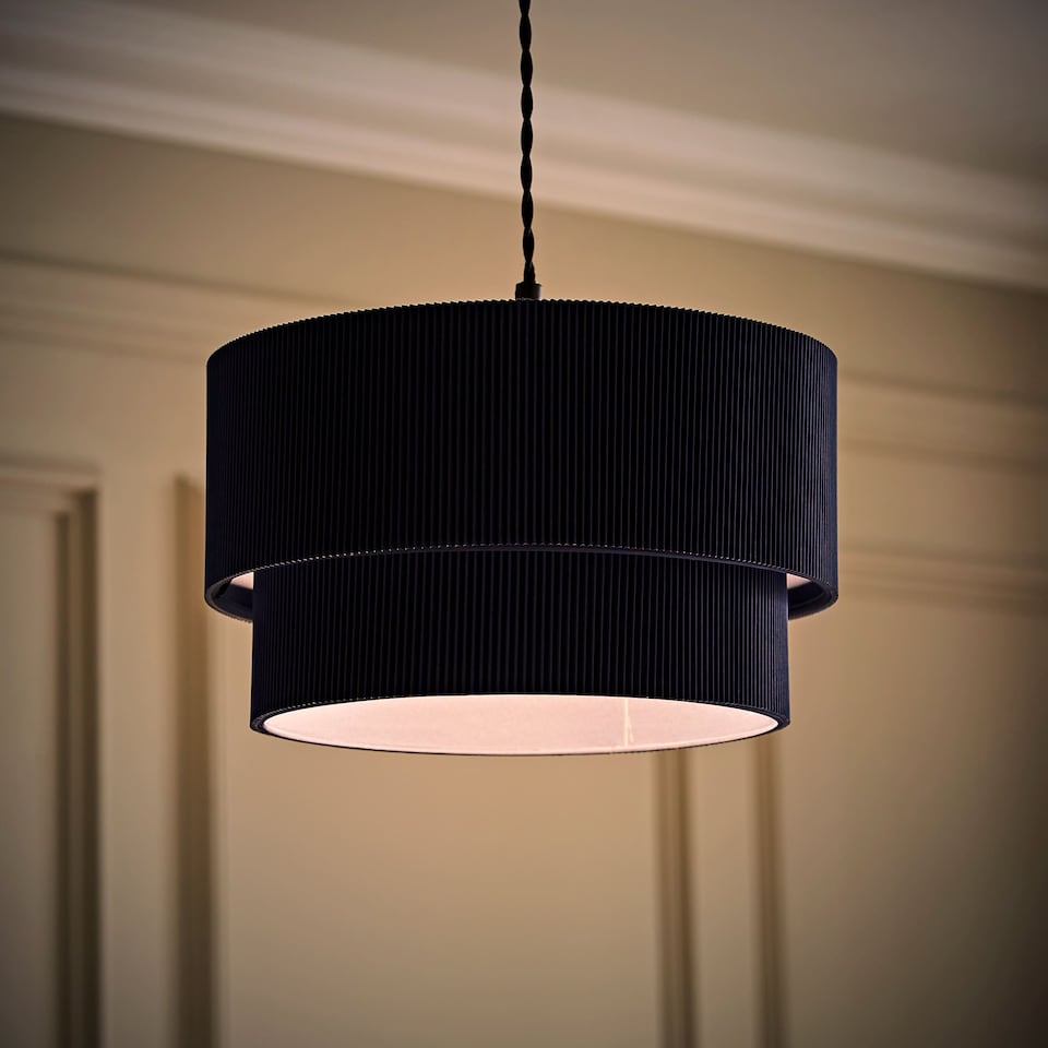 image 1 of ValueLights Mason Ruched Blue Two Tier Ceiling Shade and Bulb