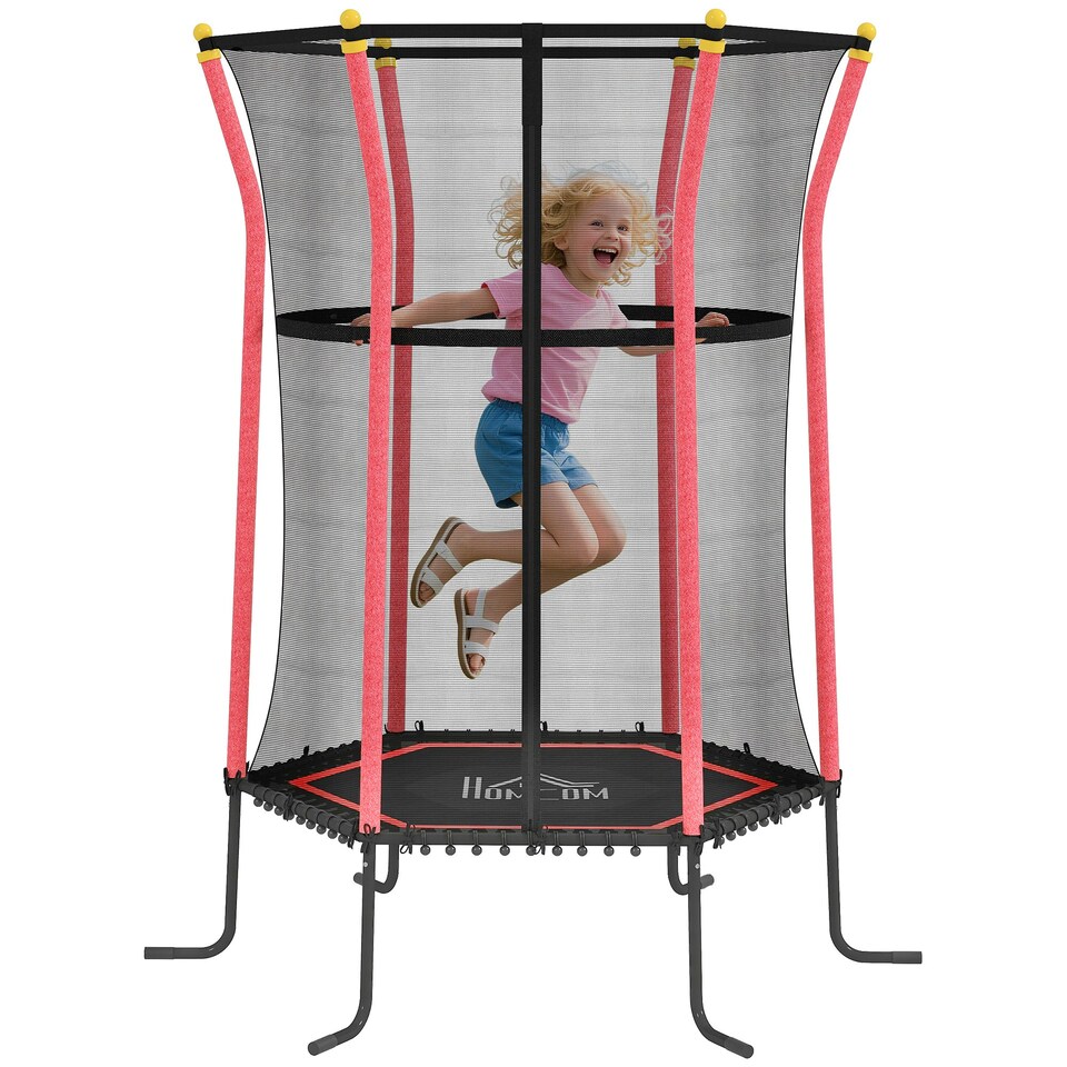 image 1 of HOMCOM 5.4FT Kids Trampoline w/ Enclosure Indoor Outdoor for 3-10 Years Red