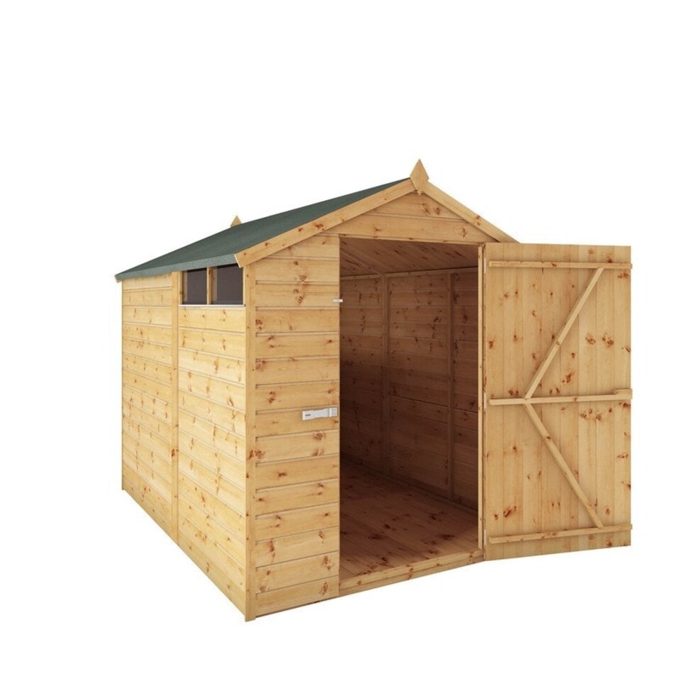 image 1 of 8 x 6 Feet Shiplap Security Apex Shed - Timber - L240.8 x W189.2 x H198.9 cm - Brown Brown