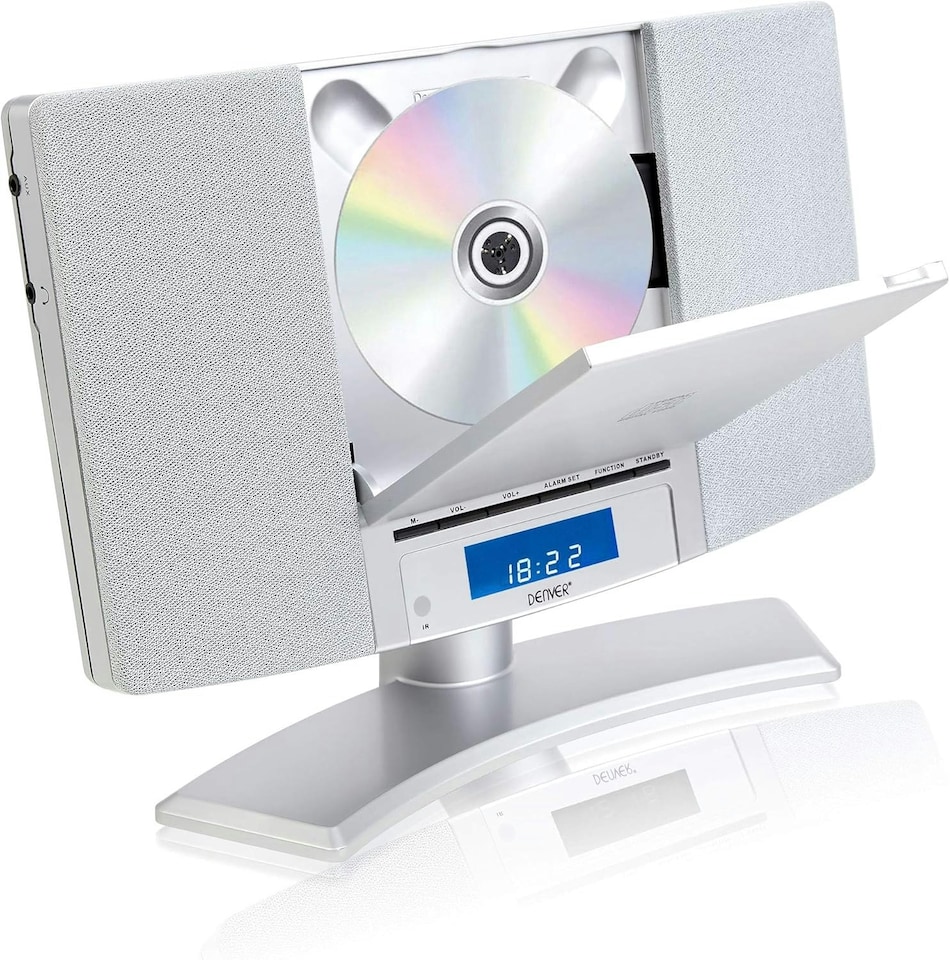 image 1 of Denver MC-5220 CD Player For Home HiFi System - CD Player With Speakers & Radio - Mains Power, Clock Radio, Remote Control, Desktop Stand/Wall Mounted CD Player