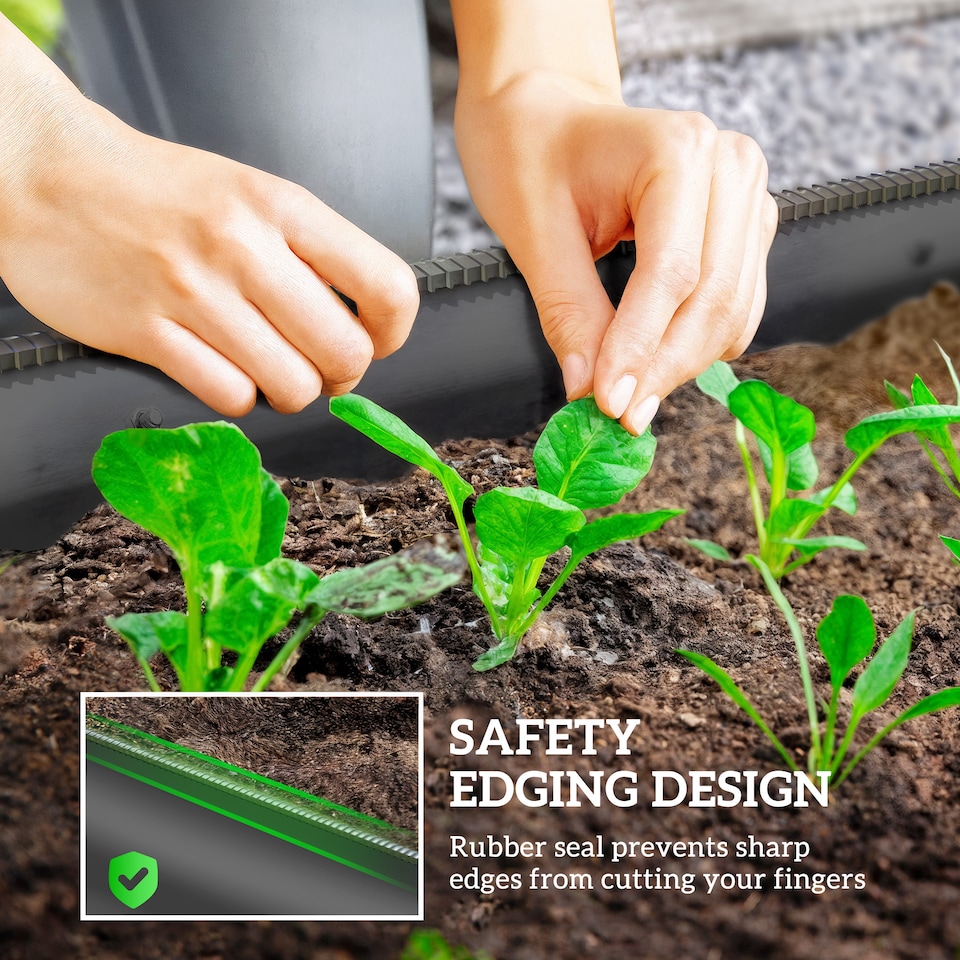 image 1 of Outsunny Galvanised Raised Garden Bed Planter Box with Safety Edging, Dark Grey