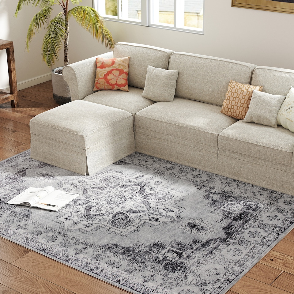 image 1 of HOMCOM Flannel Non-Slip Washable Rug for Living Room, 230 x 160 cm, Grey | Grey