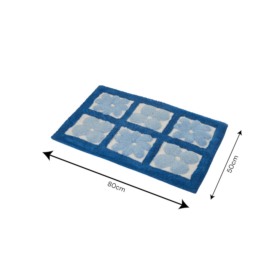 image 1 of Showerdrape Fiore 100% Cotton Blue Floral Anti-Slip Bath Mat 800 x 500mm | Blue