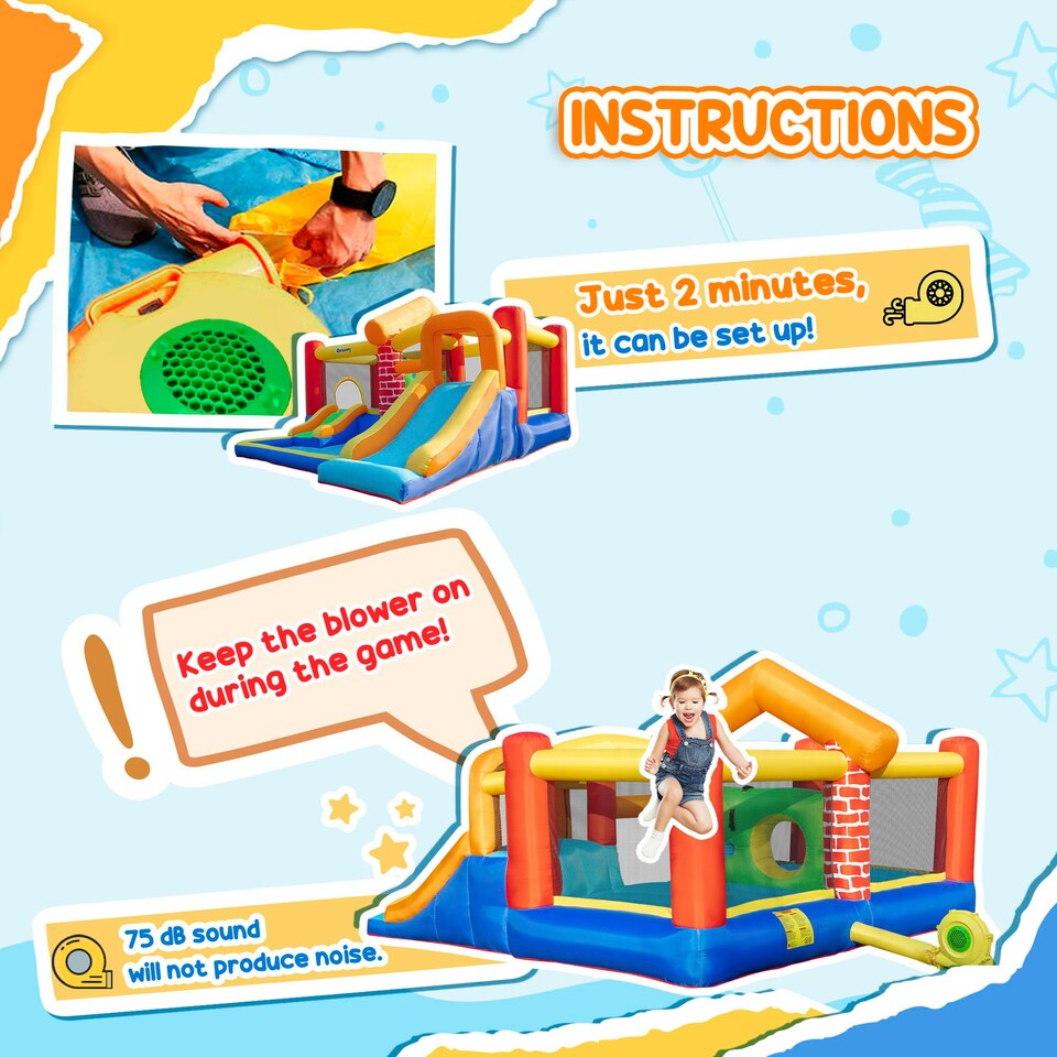 image 1 of Outsunny Kids Bouncy Castle with Double Slides Pool Trampoline with Blower
