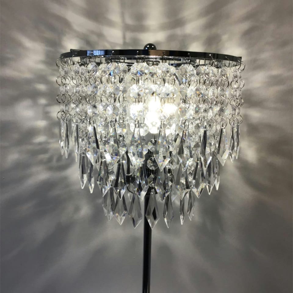 image 1 of First Choice Lighting Set of 2 Chrome and Acrylic Crystal Jewelled Table Lamps Chrome | Clear