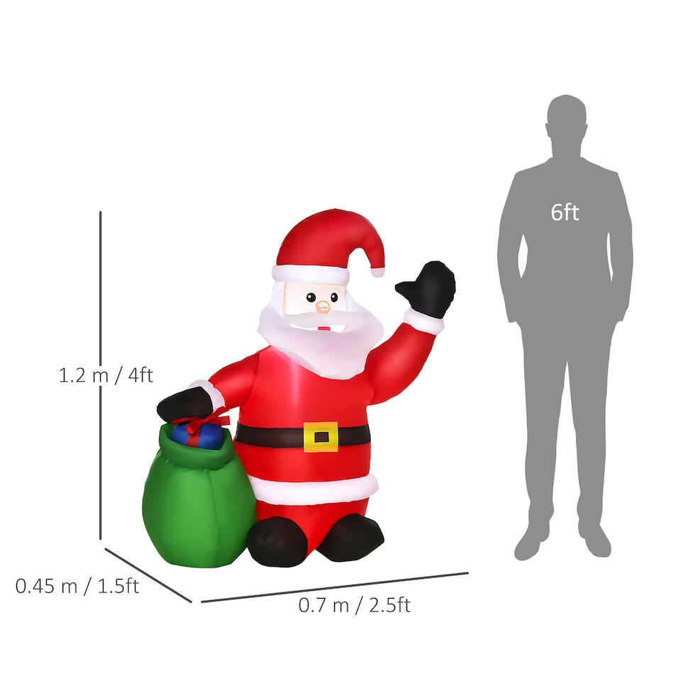image 1 of HOMCOM 4ft Inflatable Christmas Santa Claus LED Lighted Yard Holiday for Lawn