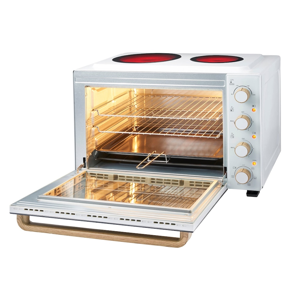 image 1 of Cooks Professional 48L Mini Portable Oven with 2 Ceramic Hobs - Electric Portable Countertop Cooker | White | Nordic White