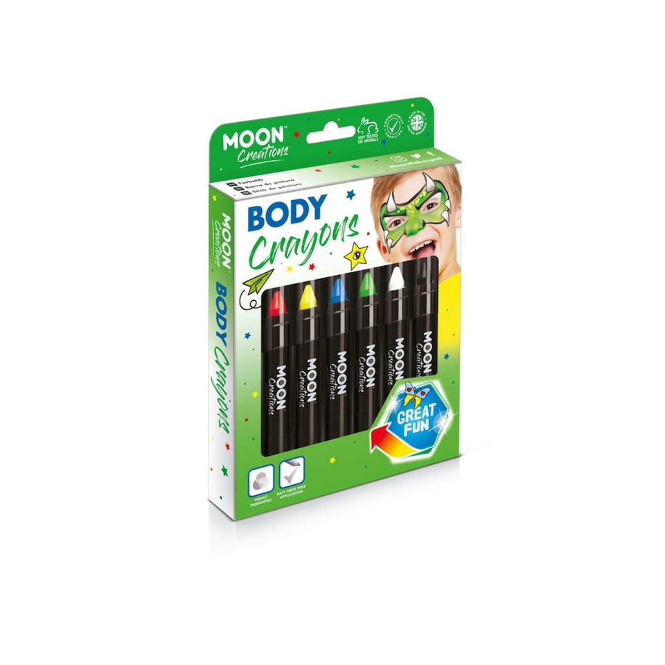 image 1 of Moon Creations Body Crayons (Pack of 6) - Red/Yellow/Blue/Green/White/Black - One Size