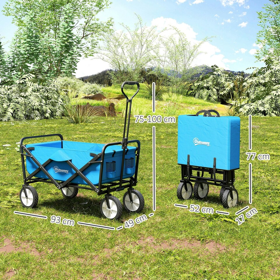 image 1 of Outsunny Folding Outdoor Storage Trolley Cart Bag Telescopic Handle Brakes Blue