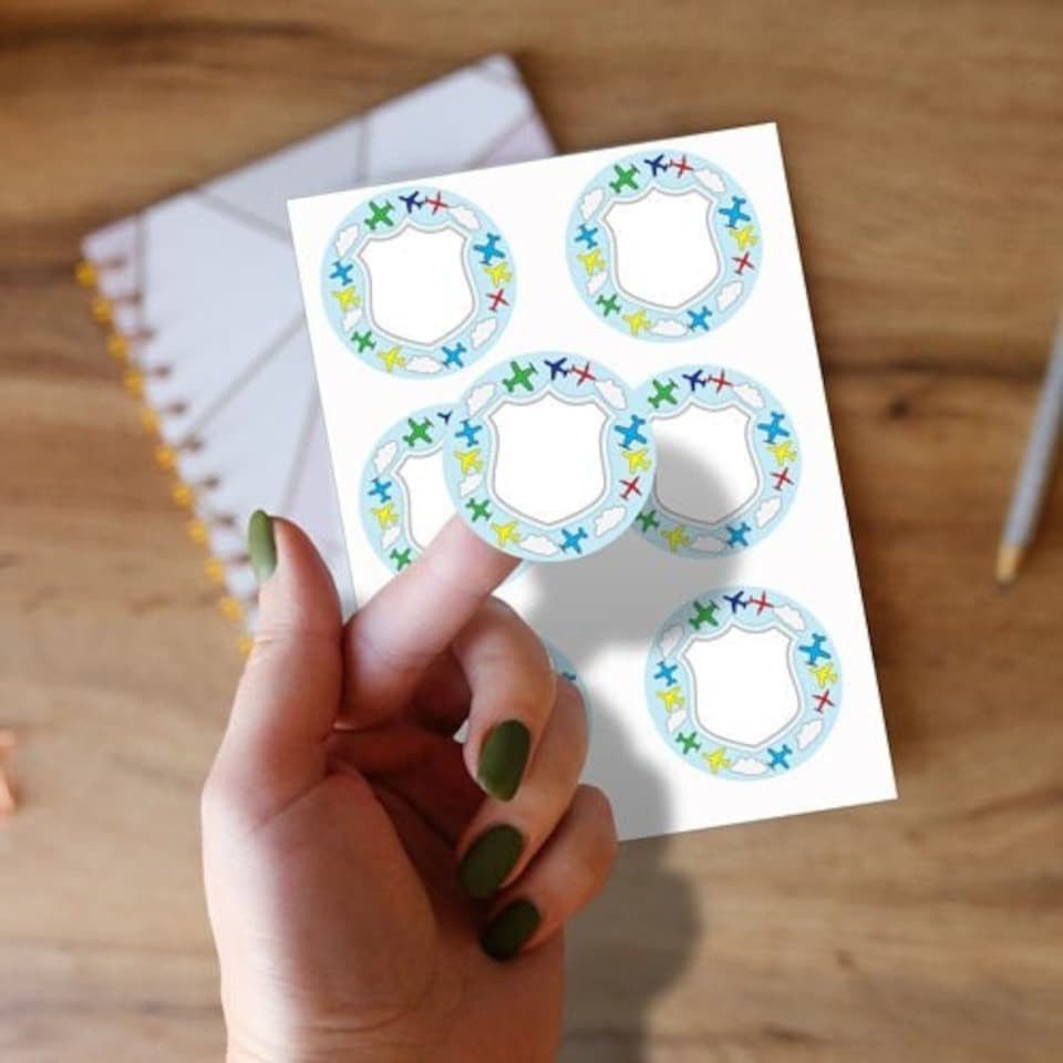 image 1 of Planes Design Round Stickers 88mm - Sheet of 6