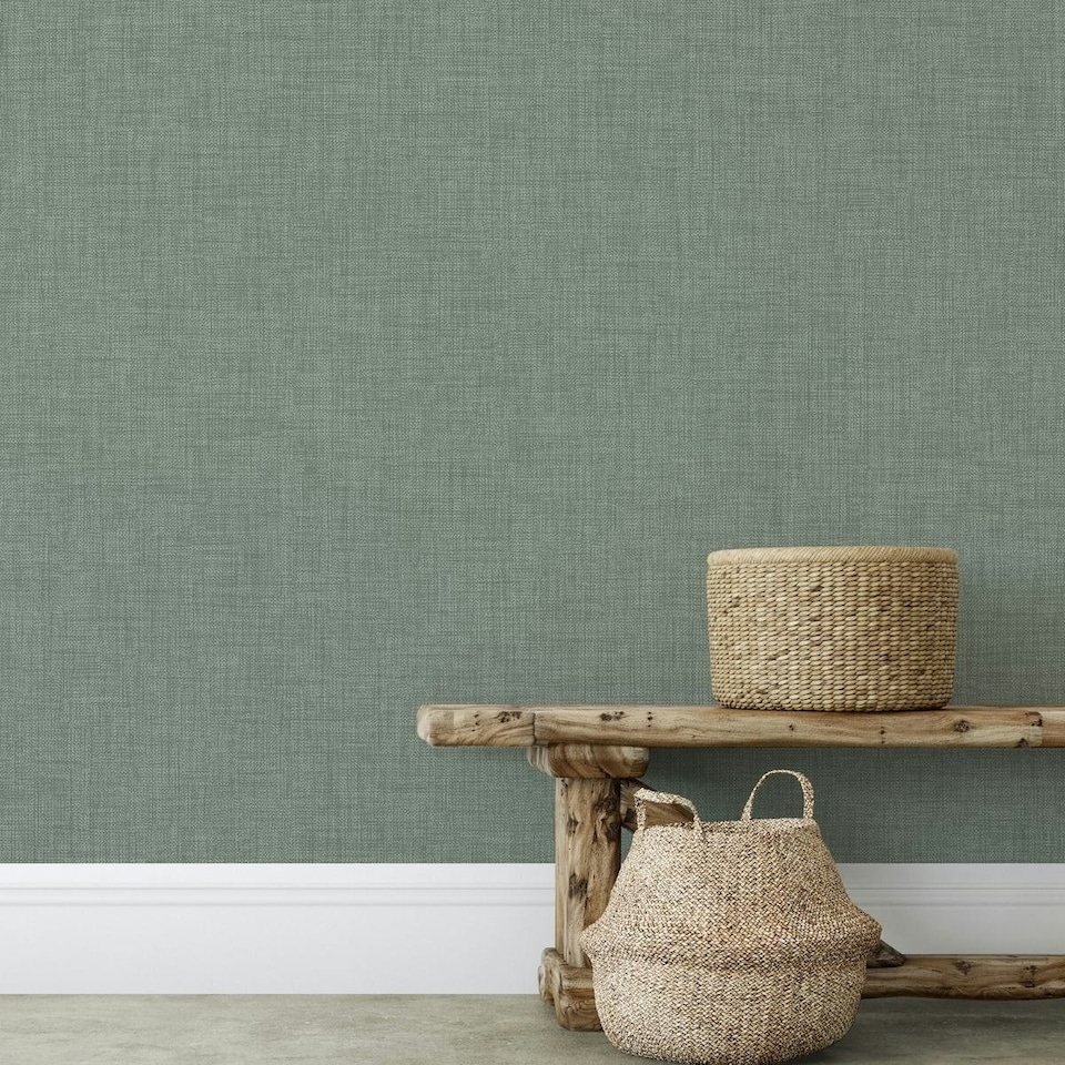 image 1 of Muriva Cambric Textured Wallpaper - Green - 10m x 53cm | Green