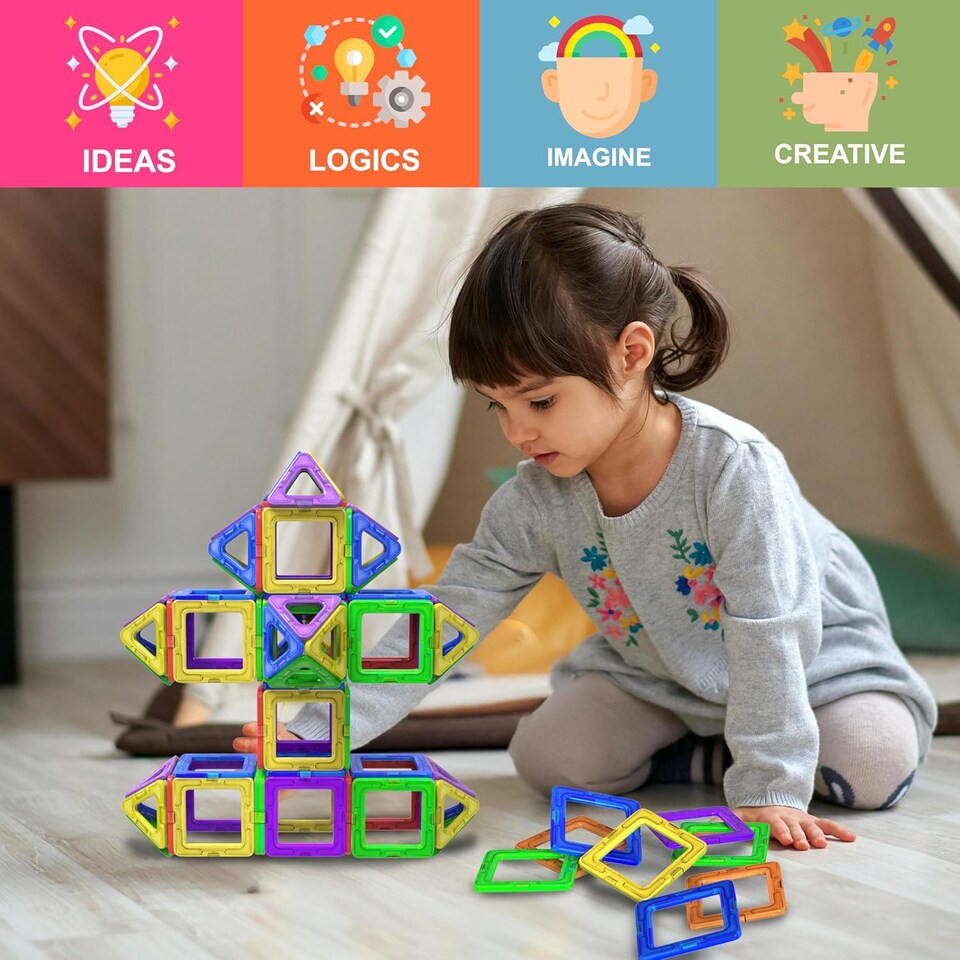 image 1 of Desire Deluxe Magnetic Building Blocks 40pc Construction Toys Set for Kids Game | STEM Creativity Educational Magnets Toy Blocks for Boys Girls Age 3 4 5 6 7 Year Old