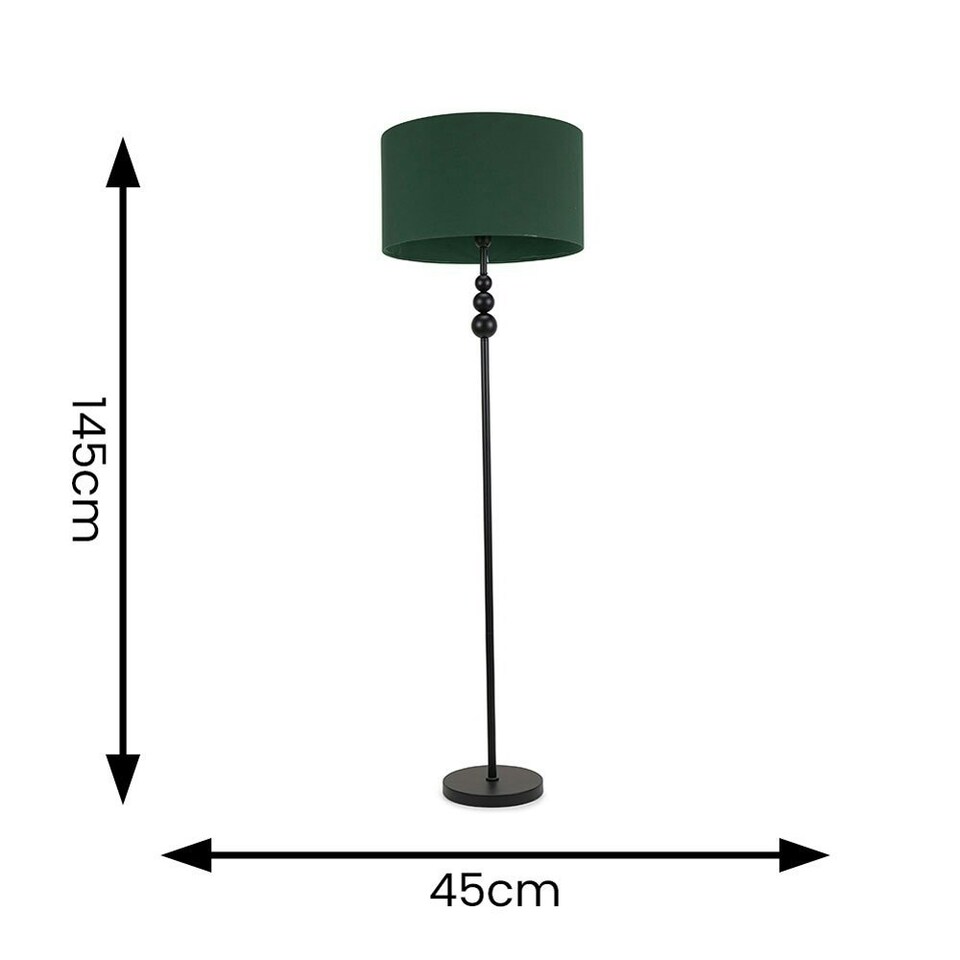 image 1 of ValueLights Marissa Forest Green Fabric Drum Shade with Black Stacked Ball Floor Lamp with LED Bulb