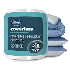 Silentnight 10.5 Tog Seersucker Coverless Duvet and Pillowcase Set N/A | Blue/Grey | Double