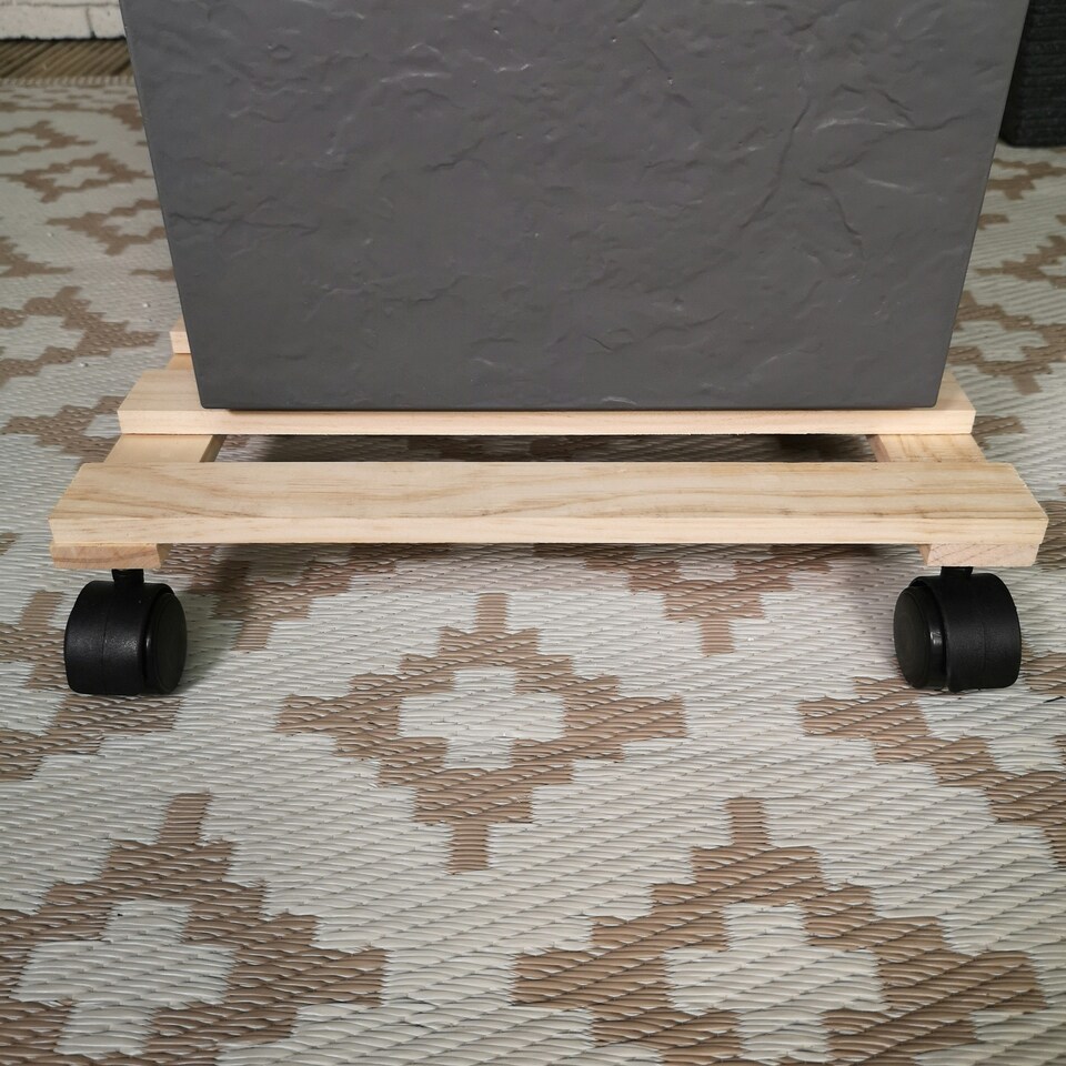 image 1 of 35cm Square Wooden Garden Plant Pot Flower Trolley Stand On Wheels