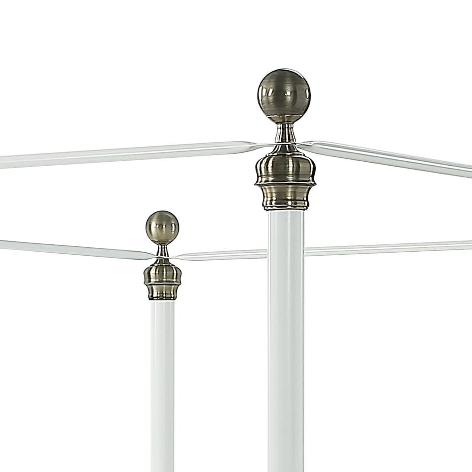 image 1 of Marylebone Traditional Four Poster Canopy Metal Bed Frame | White | White & Brass | King
