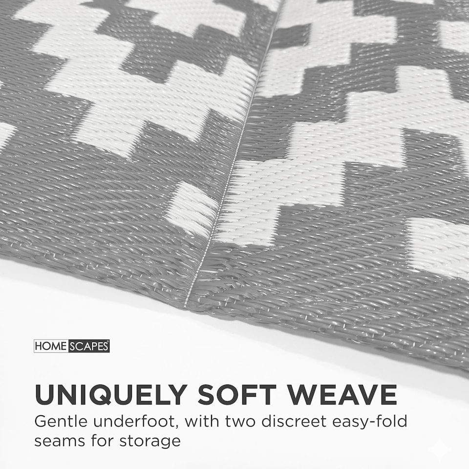 image 1 of Homescapes Outdoor Rug Luxury Waterproof Reversible Recycled, For Garden & Patio, Zoe Geometric Design | Grey | Grey and White