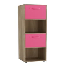 4 -Cube Tall Shelving Unit With Non Woven Inserts | Brown | Oak & Dark Pink | 1