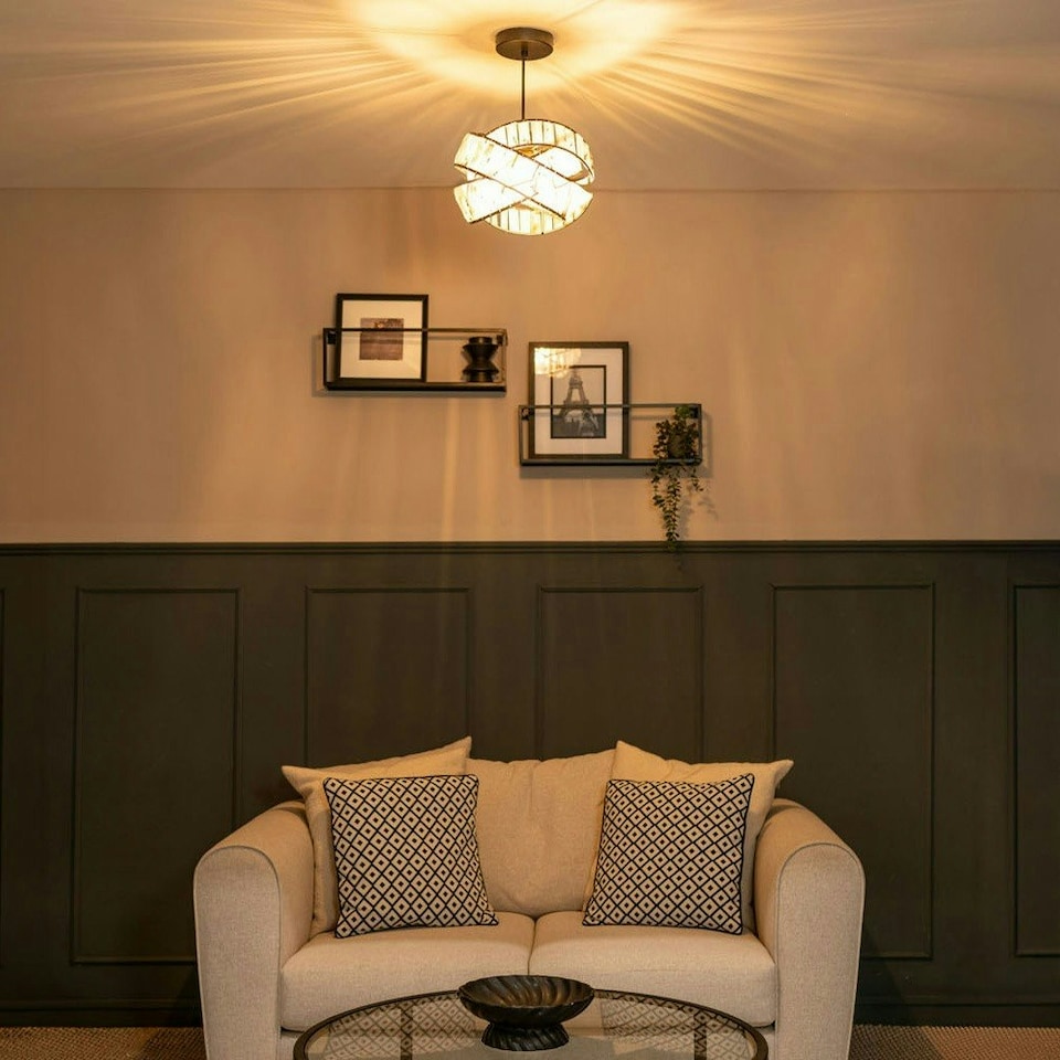 image 1 of ValueLights Hudson Metal Chrome Drum Ceiling Pendant Shade Multi