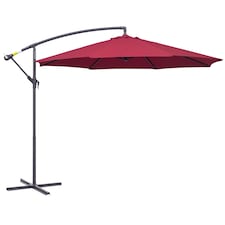 Outsunny 3m Garden Banana Parasol Hanging Cantilever Umbrella with Crank Handle and Cross Base for Outdoor, Sun Shade, Wine Red
