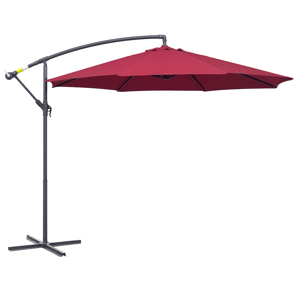 image 1 of Outsunny 3m Garden Banana Parasol Hanging Cantilever Umbrella with Crank Handle and Cross Base for Outdoor, Sun Shade, Wine Red