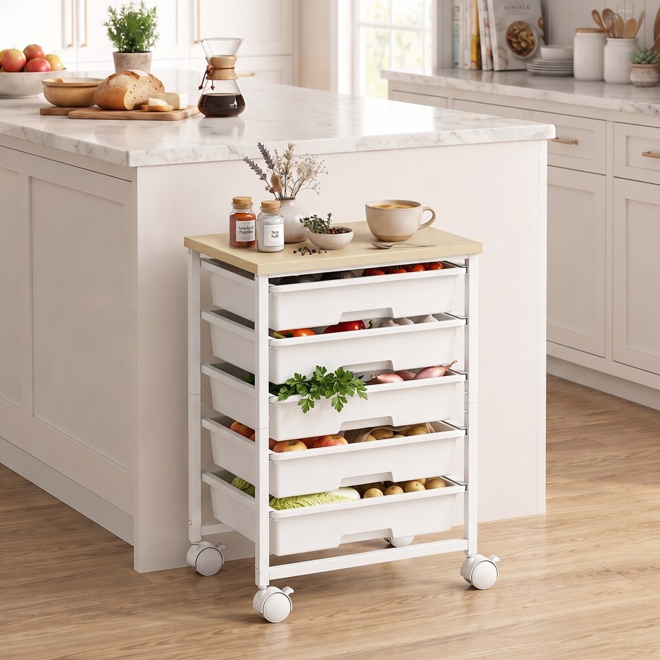 image 1 of HOMCOM 6-Tier Storage Trolley on Wheels with 5 Pull-Out Drawers