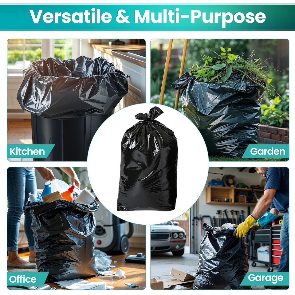 image 1 of 90L Capacity Black Bin Liners, Garden Bin Bags - 60cm x 90cm, 50pcs