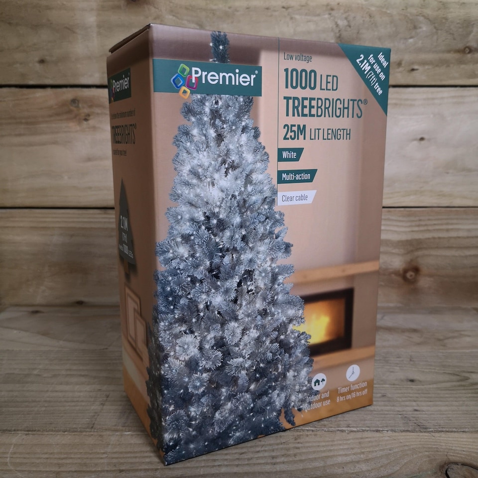 image 1 of 1000 LED 25m Indoor Outdoor Christmas Multi Function Mains Operated String Lights with Timer & Clear Cable in Cool White