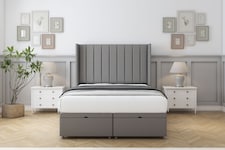 Sloomy Falcon Pewter Dumfries Ottoman Bed With Mattress With 54" Wingback Headboard 2'6 Small Single