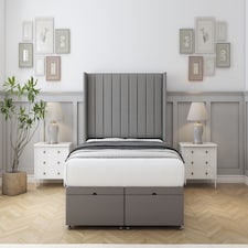 Sloomy Falcon Pewter Dumfries Ottoman Bed With Mattress With 54" Wingback Headboard 2'6 Small Single